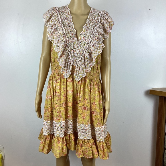 By Timo Orange Floral Ruffled Hem Smocked waist mini Dress XXL - Picture 1 of 6